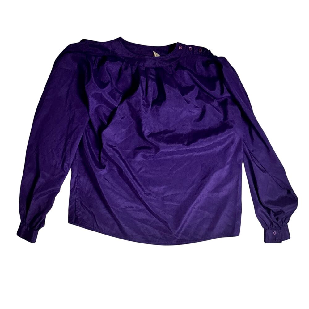 Liz Claiborne Vintage Shoulder Pad Blouse Blue Violet Size 8
